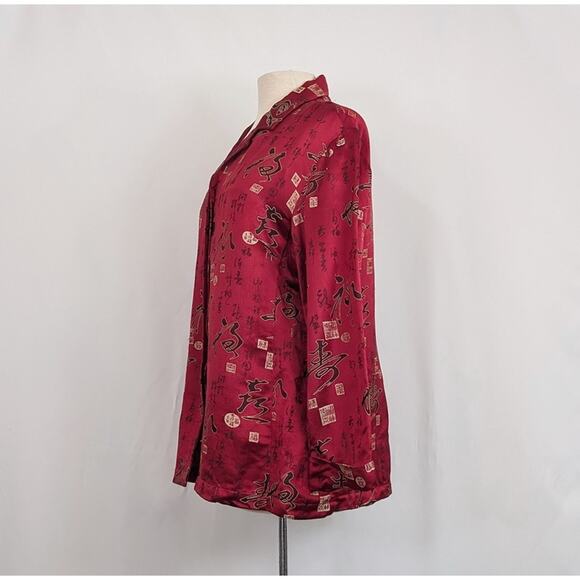 Chico's Tunic Top Burgundy Red Asian Inspired Rayon Blend Misses Size 2 L - Picture 3 of 6